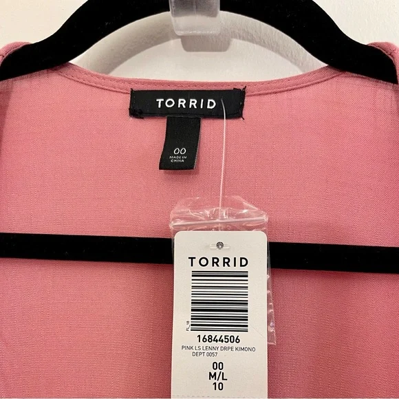 Torrid Pink Drape Kimono with Asymmetrical Hem - Picture 6 of 6